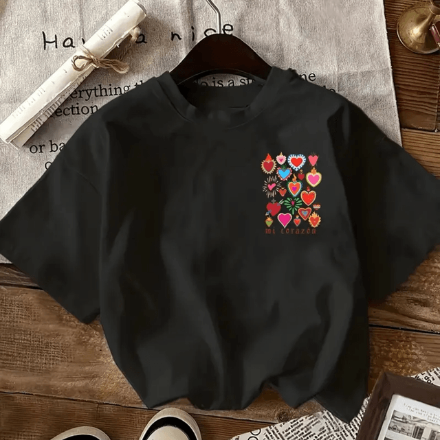 EXCLU WEB T-shirt F noir cœurs sacrés 