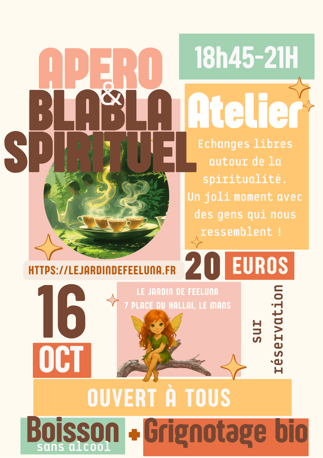 Jeudi 16 Octobre 18h45-21h Apéro &amp; blabla spirituel