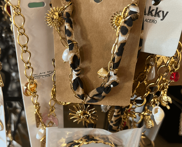Lot collier + jonc soleil léopard   